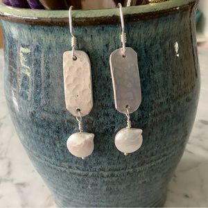 Silver and coin pearl earrings